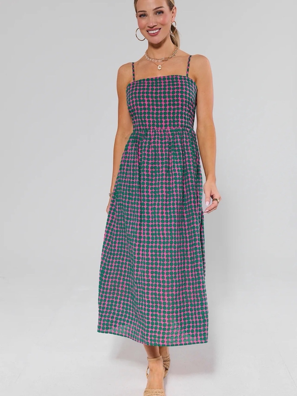 Avara Pink Polka Dot Maxi Dress